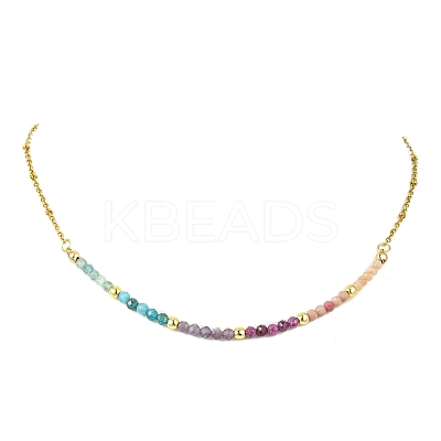 Natural Rhodonite & Apatite & Amethyst & Ruby & Sunstone Faceted Round Beaded 304 Stainless Steel Satellite Chain Necklaces NJEW-JN06151-1