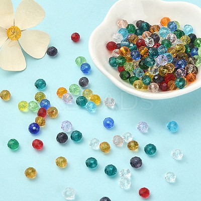 200Pcs Faceted Rondelle Transparent Glass Beads GLAA-YW0001-83-1