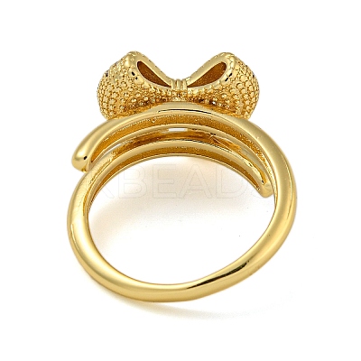Bowknot Brass Micro Pave Clear Cubic Zirconia Double Rings RJEW-Z050-25G-1