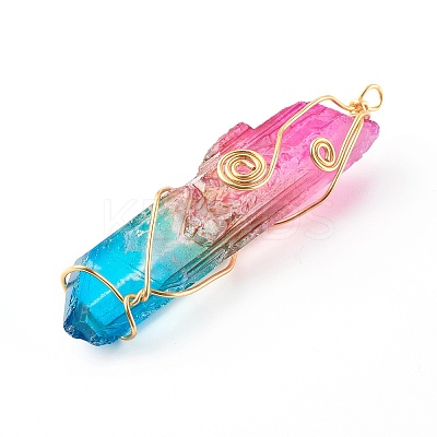 Electroplate Natural Quartz Crystal Pendants PALLOY-JF00741-02-1