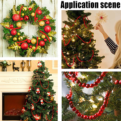 Wood Round Beads Pendant Decorations for Christmas Decorations HJEW-WH20003-49B-1