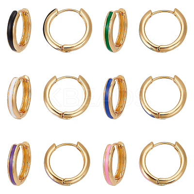 6 Pairs 6 Colors Real 18K Gold Plated Brass Huggie Hoop Earrings EJEW-AN0004-67-1