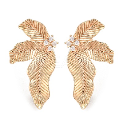 Brass Pave Clear Cubic Zirconia Stud Earring Findings KK-N256-27G-1