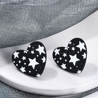 Heart Acrylic Printed Stud Earrings for Women EJEW-G418-01B-1