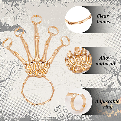 3Pcs 3 Colors Alloy Skeleton Full Hand Ring Bracelets Set BJEW-AN0001-21-1