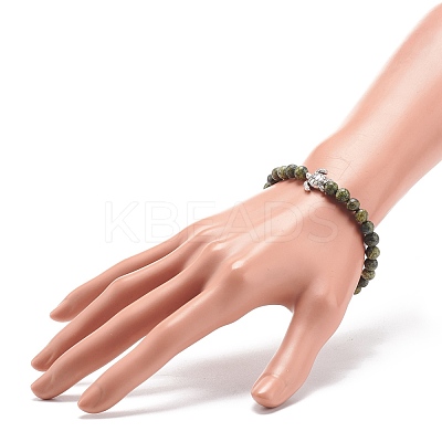 Gemstone Round & Alloy Sea Turtle Beaded Stretch Bracelet for Women BJEW-JB08579-1