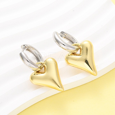 Two Tone Heart Brass Hoop Earrings EJEW-D322-12GP-01B-1