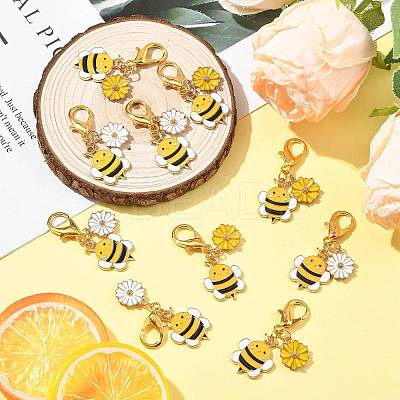 10Pcs 2 Styles Alloy Enamel Bee with Flower Pendant Decorations HJEW-FS00061-1