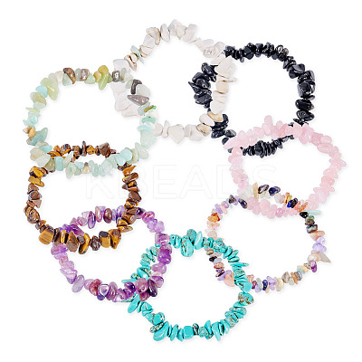 8Pcs Natural & Synthetic Gemstone Chips Stretch Bracelets for Women Men BJEW-TAC0037-1