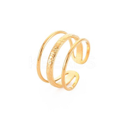 Ion Plating(IP) 304 Stainless Steel Triple Line Open Cuff Ring for Women RJEW-S405-171G-1