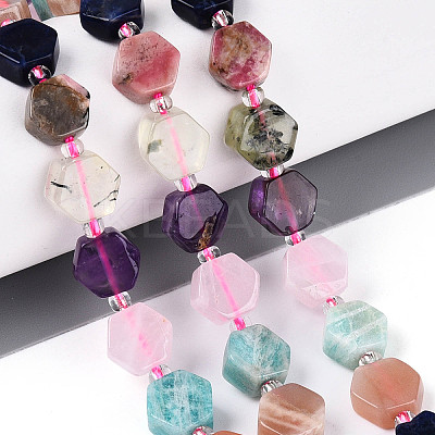 Natural Sodalite & Rhodonite & Prehnite & Amethyst & Rose Quartz & Flower Amazonite & Sunstone Beads Strands G-N358-03A-01-1