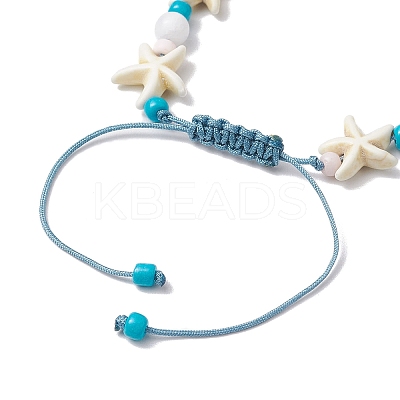 3Pcs 3 Styles Starfish & Turtle Synthetic Turquoise Braided Bead Bracelet Sets BJEW-JB10348-1