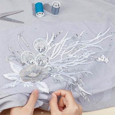 3D Flower Polyester Embroidery Sew on Flower Appliques PATC-WH0008-24A-1