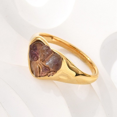 Heart Natural Amethyst Finger Rings RJEW-D303-01G-05-1