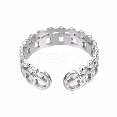 Non-Tarnish 304 Stainless Steel Curb Chain Open Cuff Ring RJEW-T023-92G-1