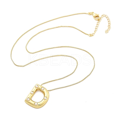 Brass & Plastic Pearl Letter Pendant Box Chain Necklaces for Women LS-NJEW-U017-01G-04-1