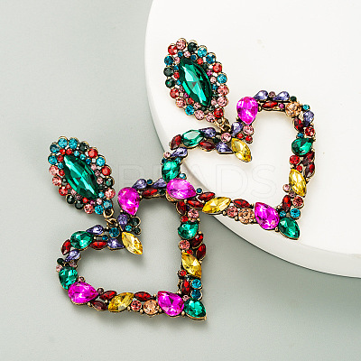 Rhinestone Heart Long Dangle Stud Earrings HEAR-PW0001-076C-1