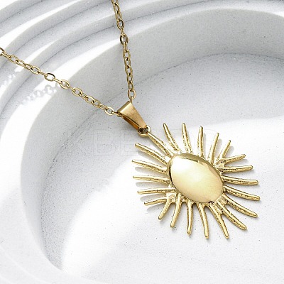 Sunflower 304 Stainless Steel Pendant Necklaces NJEW-M096-08G-1