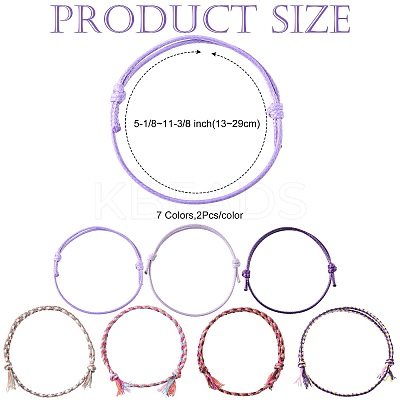 14Pcs 7 Colors Cotton Cord Bracelet Set for Men Women BJEW-FS00025-05-1