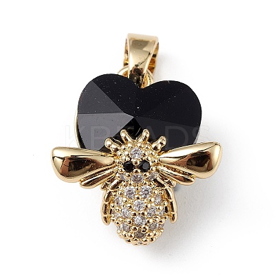 Real 18K Gold Plated Rack Plating Brass Micro Pave Clear Cubic Zirconia Pendants KK-C015-32G-06-1