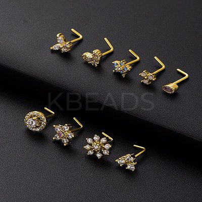 316L Surgical Stainless Steel Clear Cubic Zirconia L-Shaped Nose Rings WG135CD-19-1