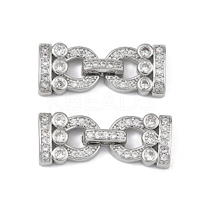 Brass Micro Pave Clear Cubic Zirconia Fold Over Clasps KK-P291-16P-1-1
