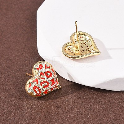Heart Brass Micro Pave Clear Cubic Zirconia Stud Earrings EJEW-H178-09G-01-1