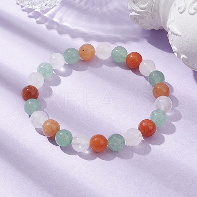 Natural Mixed Gemstone Round Beaded Stretch Bracelets for Women BJEW-JB10086-03-1
