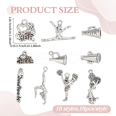100Pcs 10 Styles Cheerleading Series Tibetan Style Alloy Pendants FIND-ME0001-65-1