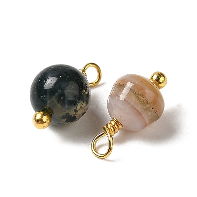 Dyed Natural Agate Round Charms with Real 18K Gold Plated Brass Loops KK-P242-09A-G-1