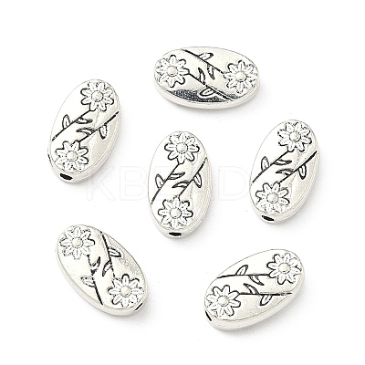 Oval with Flower Tibetan Style Alloy Beads TIBEB-1199-AS-LF-1
