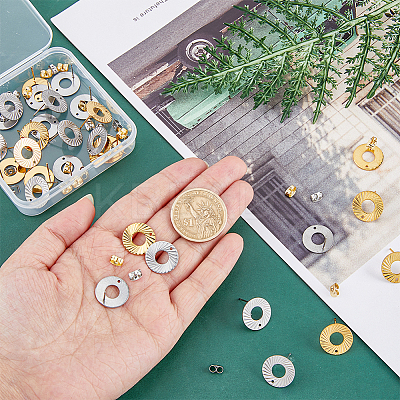 40Pcs 2 Colors 201 Stainless Steel Stud Earring Findings STAS-DC0011-65-1