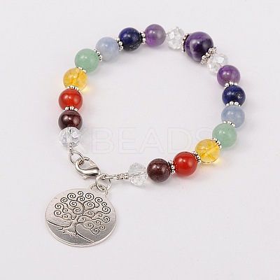 Multi-Color Gemstone Chakra Charm Bracelets BJEW-JB01691-05-1