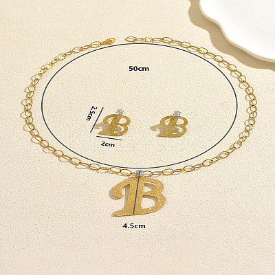 201 Stainless Steel Letter B Pendant Necklace & Stud Earring Set for Women Party and Formal Wear YG0604-1