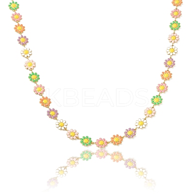 304 Stainless Steel Daisy Flower Link Chains with Enamel AJEW-CJ0001-22C-1