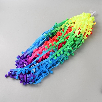 Rainbow Color Nylon Cotton Pom Pom Trim Ball Fringe Lace Trim Ribbon OCOR-WH0082-338-2-1