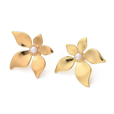 304 Stainless Steel & ABS Plastic Imitation Pearl Flower Stud Earrings EJEW-S253-23G-1