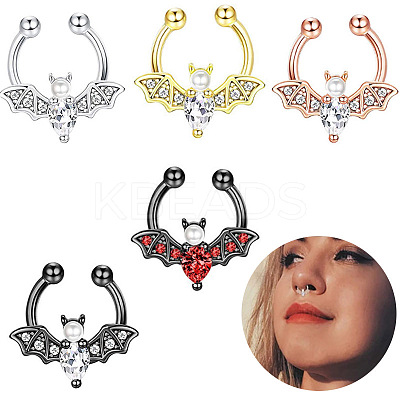 316L Stainless Steel Clear Cubic Zirconia Halloween Bat Clip-on Nose Septum Rings WG4B0C3-02-1