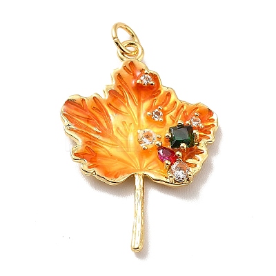 Autumn Theme Rack Plating Brass Micro Pave Cubic Zirconia Pendants X-KK-M230-19G-1