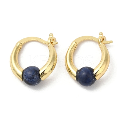 Natural Sodalite Round Beaded Hoop Earrings EJEW-A099-03G-06-1