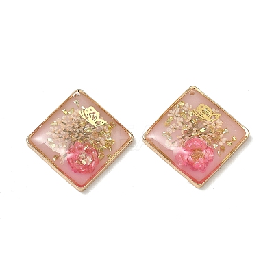 Plating Brass & Transparent Epoxy Resin & Dried Flower Pendants RE-CBAA153-05C-1