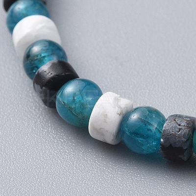 Natural Apatite & Howlite & Snowflake Obsidian Beads Stretch Bracelets BJEW-JB04697-01-1