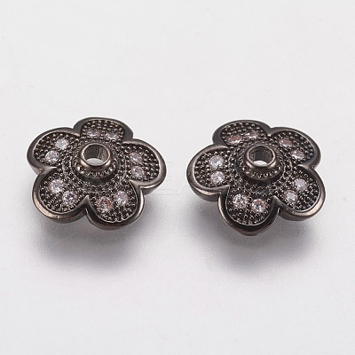 Brass Micro Pave Cubic Zirconia Bead Caps ZIRC-G133-01B-RS-1