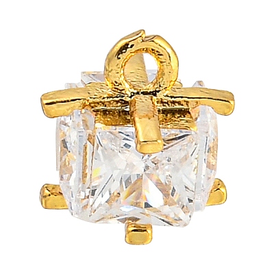 Rack Plating Brass Micro Pave Clear Cubic Zirconia Charms KK-P277-43G-1