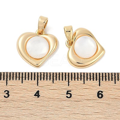 Brass Pave Natural White Shell Heart Charms KK-U043-27G-1