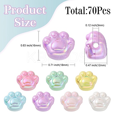 70Pcs 7 Colors Opaque Acrylic Cat Paw Beads MACR-CJ0001-48-1