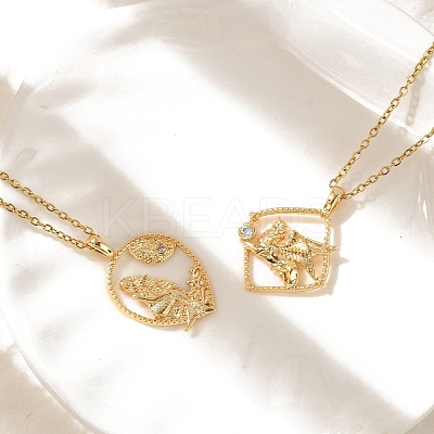 Brass & Acrylic Greek goddess Flat Round Pendant Necklaces NJEW-R018-01G-1