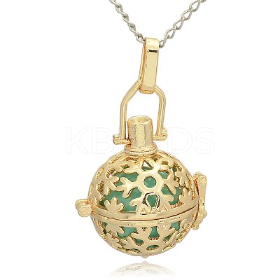 Golden Tone Brass Hollow Round Cage Pendants KK-J232-02G-1