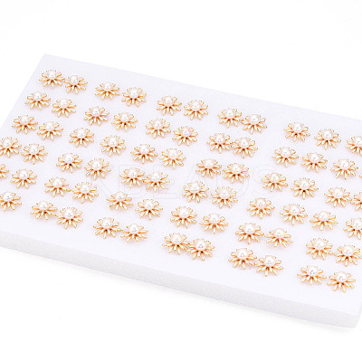 Flower Brass Natural Pearl Stud Earrings PEAR-N020-06W-1