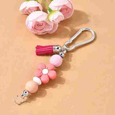 Silicone & Faux Suede Tassel Pendant Decoration HJEW-YW00100-04-1